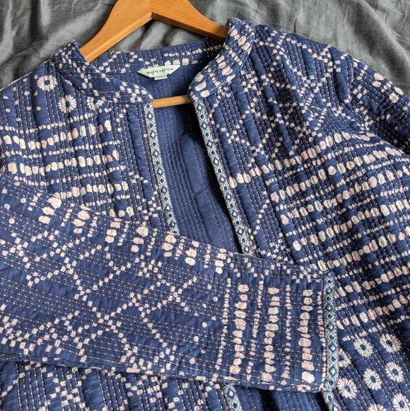 Stunning Monsoon 100% Cotton Quilted / Woven Navy Patterned Jacket - Large - Picture 9 of 12